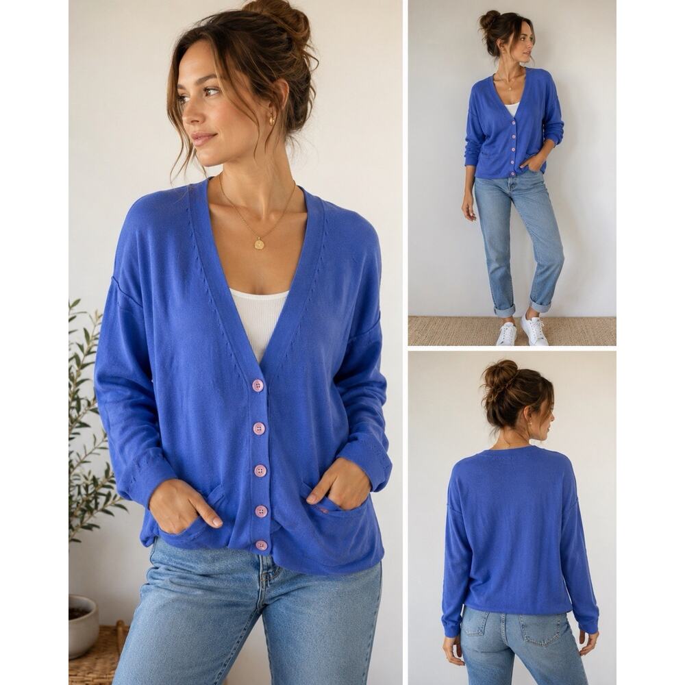 Vintage Mark Shale Blue Cardigan Sweater Coastal Grandmother M Cottagecore